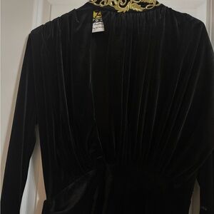 Black Cutout High Slit Velvet Long Sleeve Gown